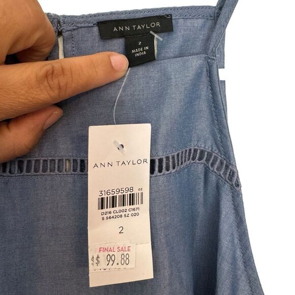 NWT Ann Taylor Chambray Dress Squared Halter neck Tied Waisted, Size 2 - Picture 8 of 9